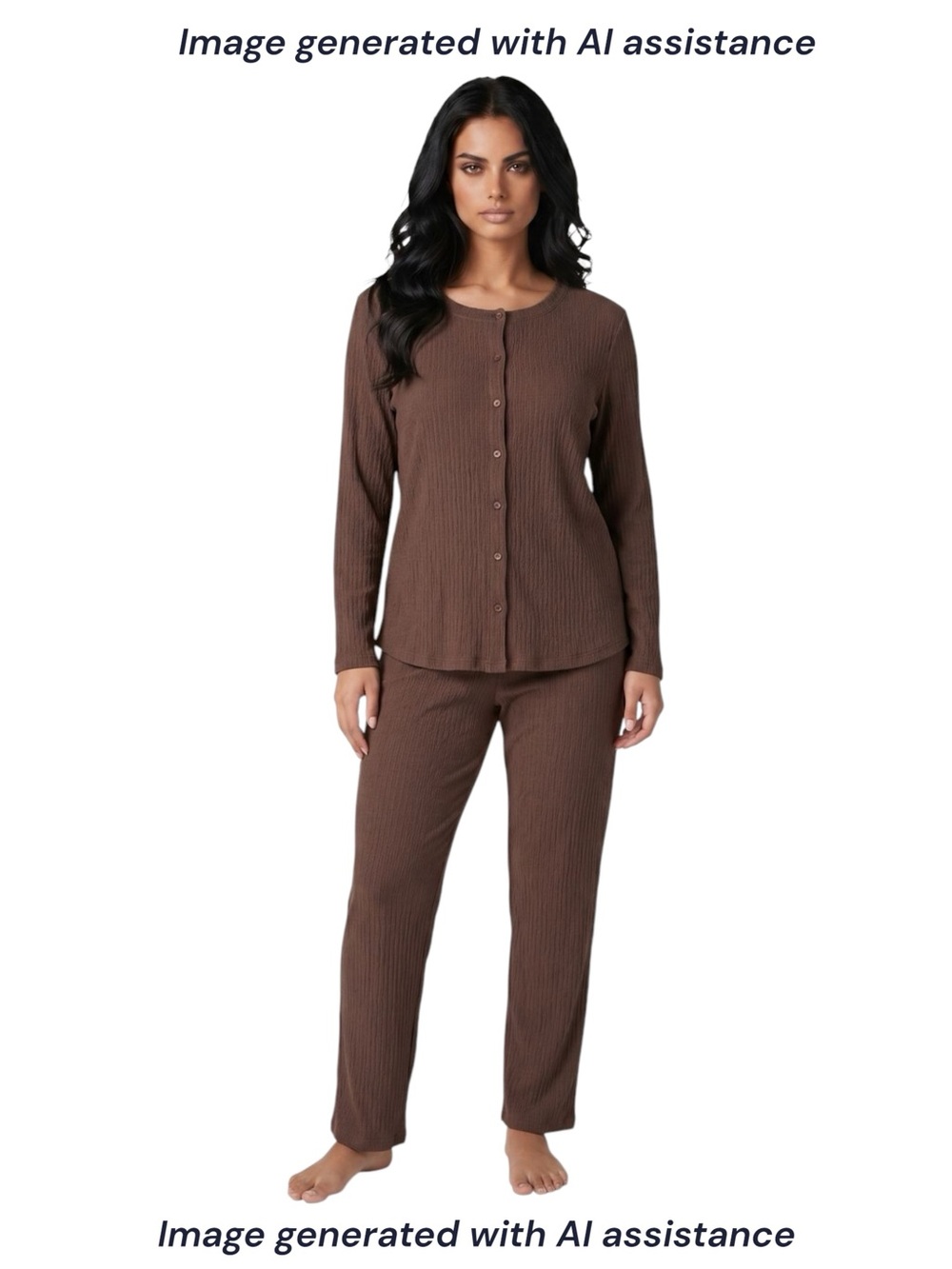 Berkshire Homewear XL brown hacci rib button front lounge set